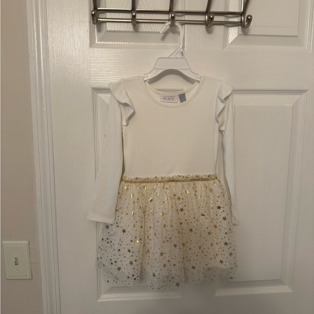 The Children's Place White and Gold Star Dress